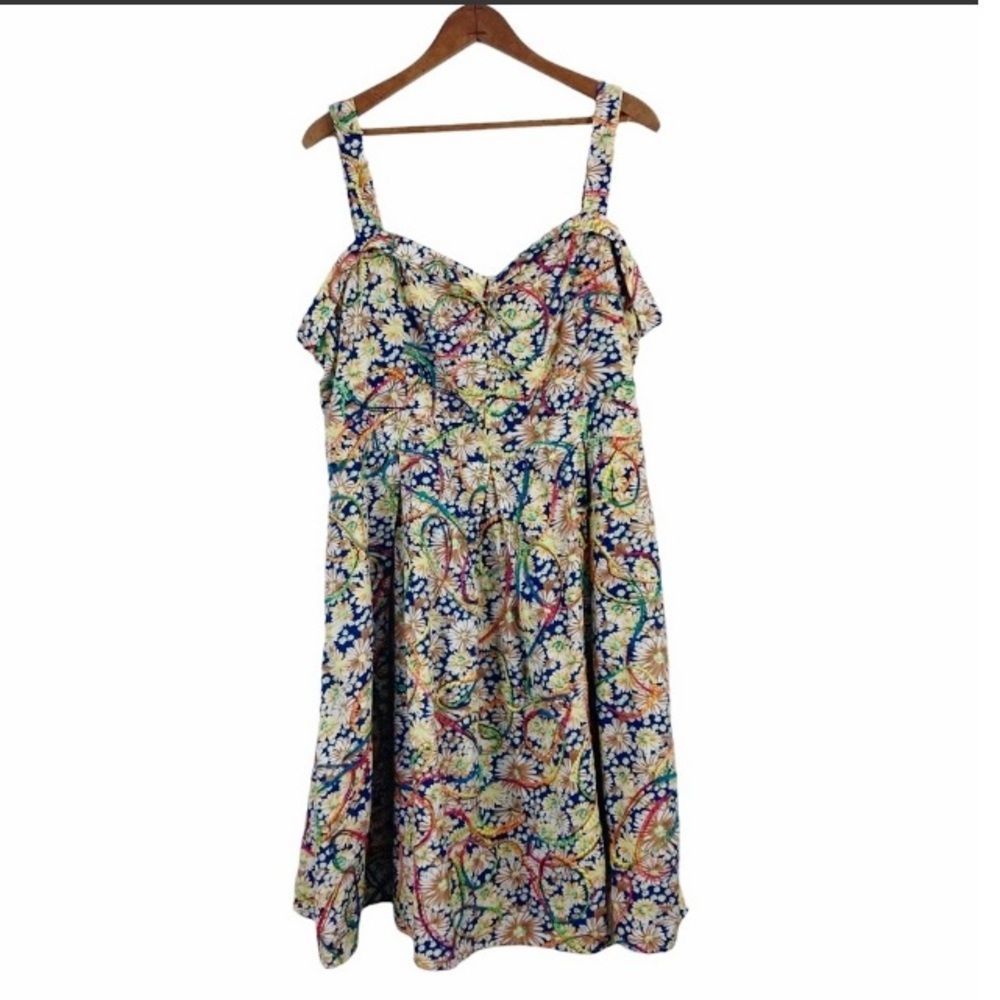 Tatyana Embroidered Floral Retro Pinup Rockabilly Style Midi Dress Size 3X